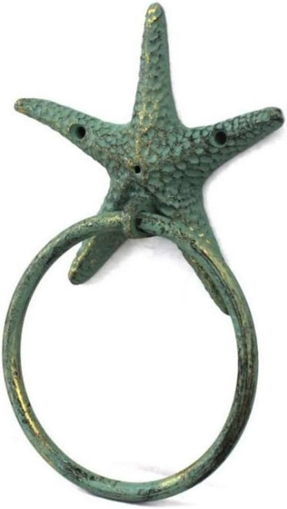 Antique Bronze Cast Iron Starfish Towel Holder 8.5 Inch - Starfish Decoration - Sea Home Decor