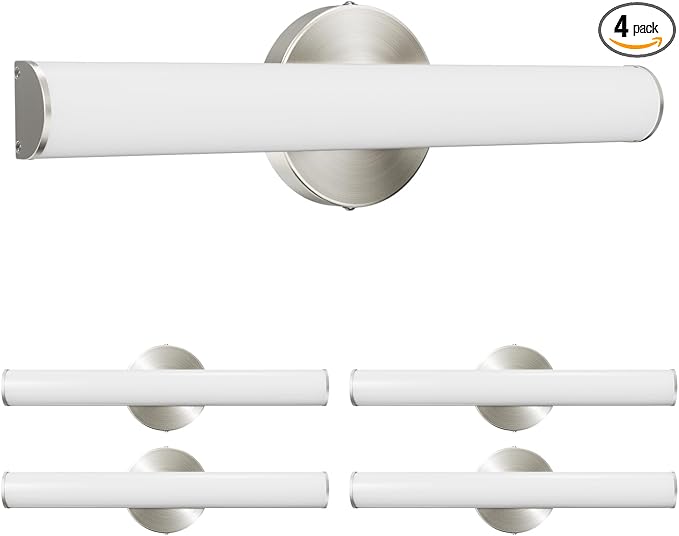 4 Pack LED Vanity Light Bar for Bathroom, Dimmable Bathroom Light Fixtures 17.3inch 12W 1200LM Over Mirror Lighting Fixture Wall Sconce Modern Vanity Lighting 4000K Brushed Nickel