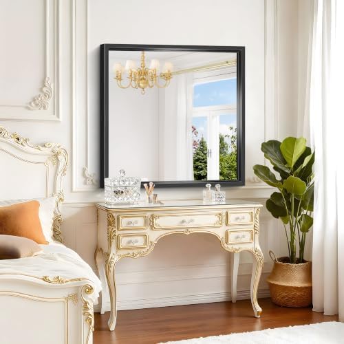 Bathroom Mirror, 36 x 36 inch Brushed Black Square Mirrors for Wall