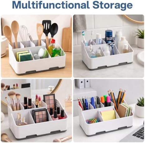 TQRR Bathroom Countertop Organizer -6 Slots Drain Tray Toothbrush Holders