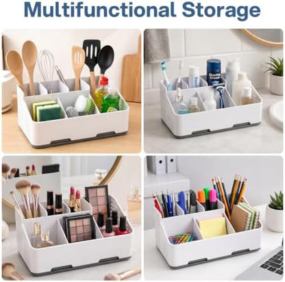 TQRR Bathroom Countertop Organizer -6 Slots Drain Tray Toothbrush Holders
