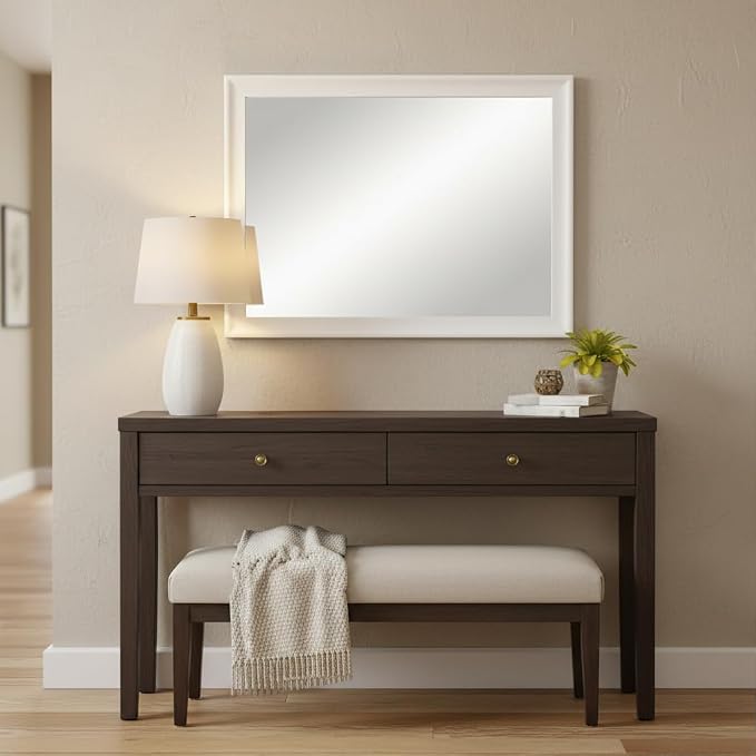 White Wall Mirror for Bathroom,Rectangle Rustic 24 x 32 inch Vanity Mirrors | Hanging Mirror for Living Room,Bedroom,Entryway
