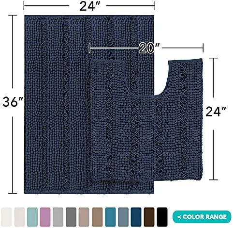 2-Piece Bathroom Rug Set with U-Shaped Mat, Soft Absorbent Chenille, Navy