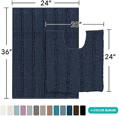 2-Piece Bathroom Rug Set with U-Shaped Mat, Soft Absorbent Chenille, Navy