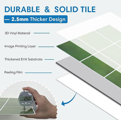 Thicker Peel and Stick 3D Backsplash Tiles Kitchen Bathroom | Green, 10 Pcs 12" x 12", Glossy Self Adhesive Decorative Vinyl Backsplash Wall Sticker, Cover 10 sq ft，Removable，Waterproof