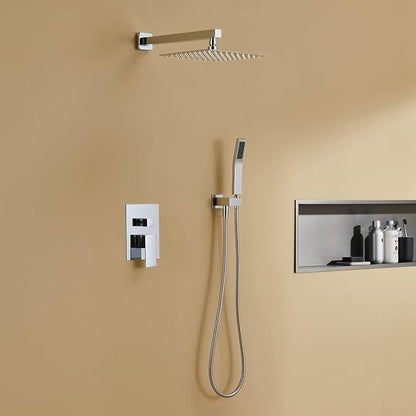 Shower System 10 Inches Rain Shower Combo Set Chrome Wall Mount Faucet Bathroom Faucets with Rainfall Shower Head and Hand Shower