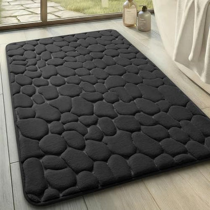 YIHOUSE Memory Foam Bath Mat Cobblestone Bathroom Rugs Super Water Absorbent Bath Mats for Bathroom Machine Washable Bath Rugs(20x32,Black)