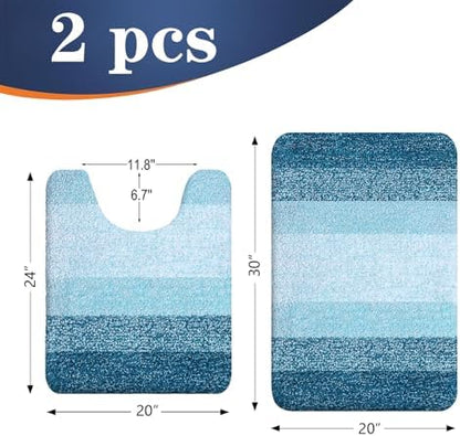 OLANLY Micorfiber Bathroom Rug Set 2 Piece, 30"x20"+U-Shaped 24"x20"