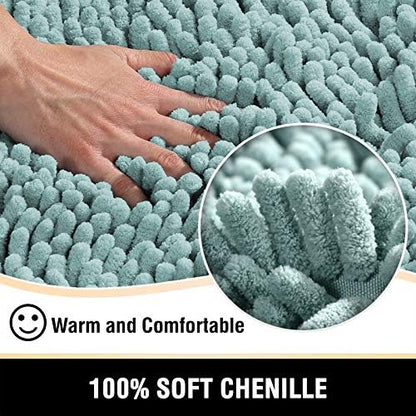 H.VERSAILTEX Bathroom Rugs Bath Mats Non Slip Luxury Chenille Bathroom Runner Rug 24x47 Extra Soft and Absorbent Shaggy Rugs Washable Dry Fast Area Carpet Mats, Tub - Aqua Foam