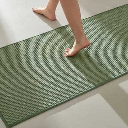 TYUU Bathroom Runner Rugs, Long Bath Mat Runner Washable Thin Quick Dry Low Pile Bathroom Runner Rugs Non Slip, Sage Green 16"x60"