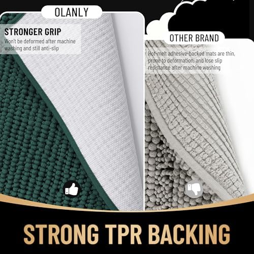 OLANLY Thick Chenille Absorbent Bathroom Rugs Mat 30x20, Blackish Green