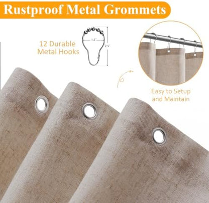 Naturoom Linen Shower Curtain 90 Inch Long for Bathroom Sand Beige 1 Panel