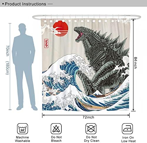 Funny Extra Long Shower Curtains 84 Inches, Fun Anime Monster Shower Curtain Set for Bathroom Cool Asian Japanese Bathroom Decor Polyester Fabric-72" x 84"