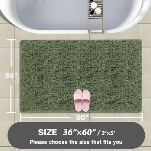 Bathroom Rugs 36 x 60 Inch – Extra Large Bath Mat | Absorbent and Washable Thick Chenille Bath Rugs Non-Slip Runner Rug for Bathroom, Shower, Tub(Loden Green)