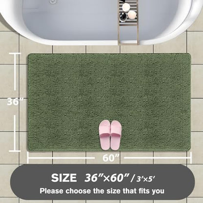 Bathroom Rugs 36 x 60 Inch – Extra Large Bath Mat | Absorbent and Washable Thick Chenille Bath Rugs Non-Slip Runner Rug for Bathroom, Shower, Tub(Loden Green)