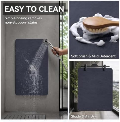 MontVoo -Bath Mat Rug-Rubber Backing Non Slip Quick Dry Absorbent Thin Bathroom Rugs Fit Under Door-Faux Suede Surface Bathroom Floor Mats-Shower Rug for in Front of Bathtub Shower Navy 17"x27.5"