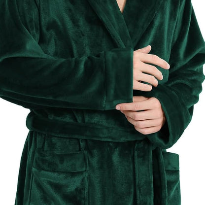 Yurhap Luxury Mens Robe with Hood, Ultra Cozy Fleece Bathrobe for Men, Plush Hooded Robe with Belt & 2 Pockets