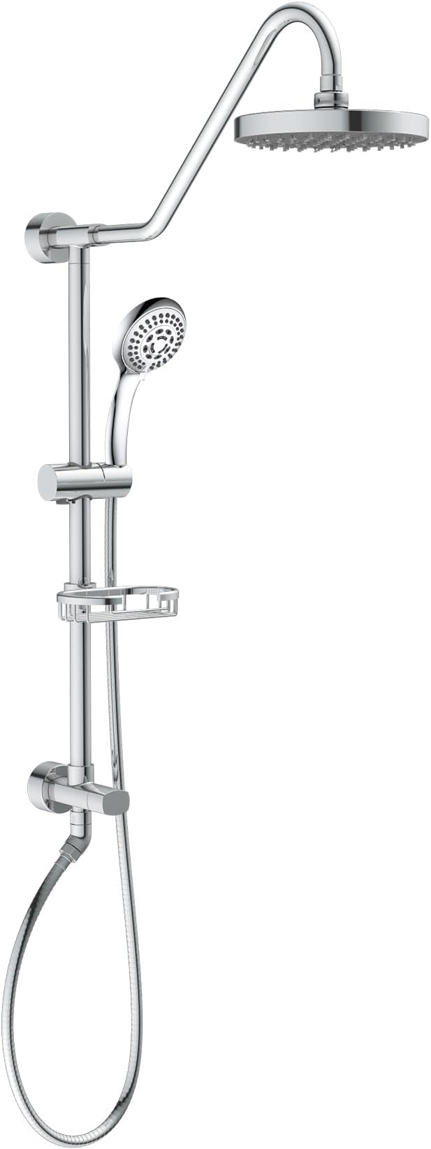 PULSE ShowerSpas Kauai III Polished Chrome Rain Shower Head with Handheld Spray - 2.5 GPM, 8" Showerhead, 5-Function HandShower, Adjustable Slide Bar - Shower Heads with Handheld Spray Combo