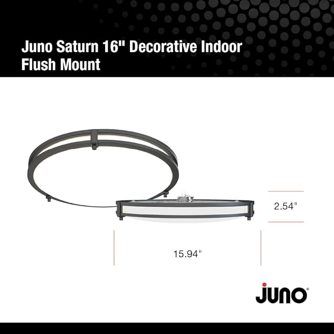 Juno Saturn Flush Mount Ceiling Light with Switchable Color Temperature (2700K-5000K), 16-Inch, Matte Black