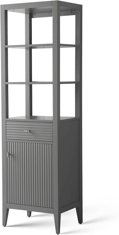 HOMEBEYOND Bathroom Vanity with Storage Cabinet & Shelves, Free-Standing Vanity with Soft-Closing Doors, Golden Brushed Handware, Cashmere Gray