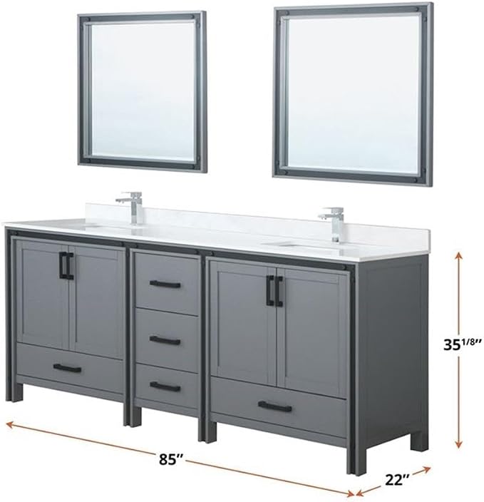 Ziva 84 in W x 22 in D Dark Grey Double Bath Vanity and Cultured Marble Top