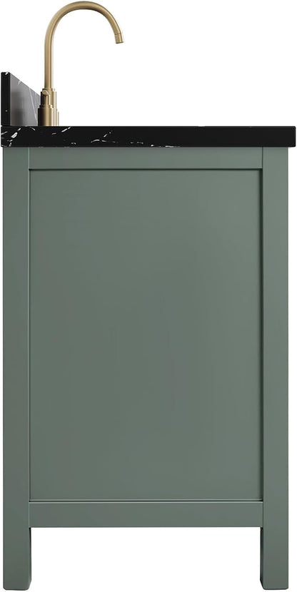 ARIEL Cambridge 60 Inch Single Rectangle Sink Bathroom Vanity with Nero Marquina Black Quartz Countertop 1.5 Inch in Vintage Green