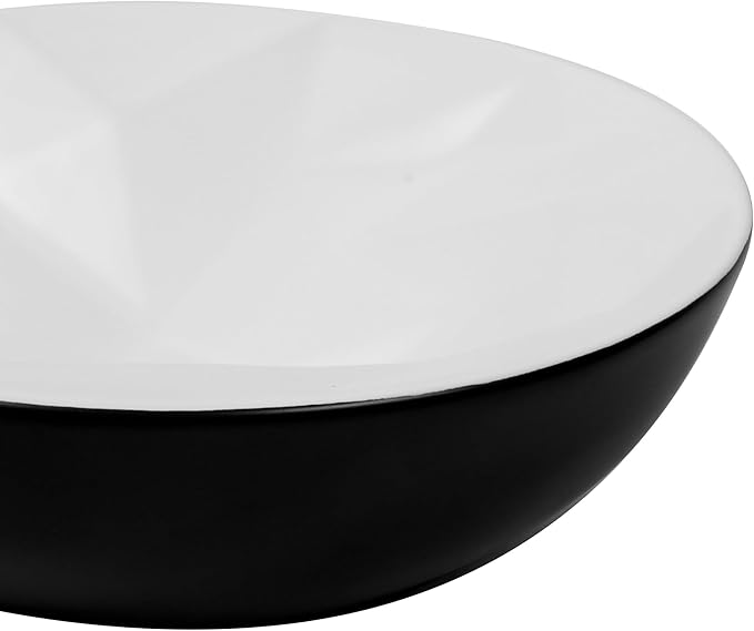Fine Fixtures Bathroom Sink - 16 Inch Round Ceramic Vessel Sink, Modern Textured Interior Bowl Design, Perfect Sink for Bathroom Vanity, Black Wash Basin