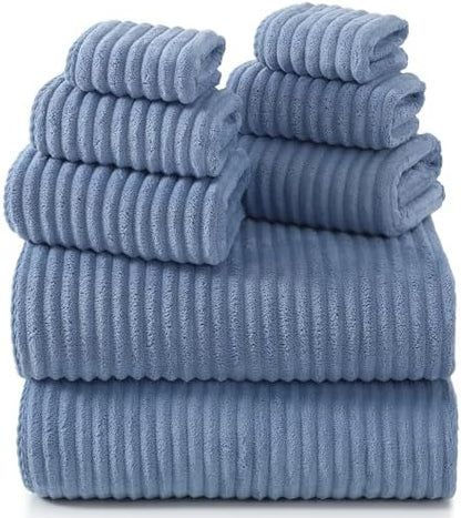 REDKISS Blue Bath Towels Set 8 Piece - Microfiber Bathroom Towels of 8 Large, Highly Absorbent Bath Towel, Soft Shower Towel for Bathroom, Hotel 2 Bath Sheet 2 Hand 2 Washcloths 2 Hair Towel Wrap