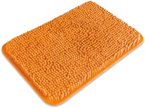 Small Bathroom Rug 12"x18" – Washable and Absorbent Bath Mat, Non Slip, Thick Soft Chenille Bath Rugs for Bathroom, Shower, Sink, Dog mat(Flame Orange)