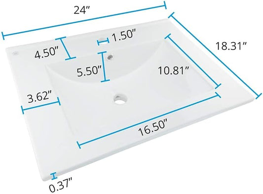 Renovators Supply Luke Bathroom Sink 24 In. White Porcelain Drop In Sink With Center Faucet Hole Pack Of 3