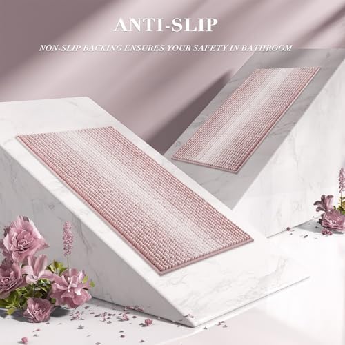BSICPRO Bathroom Rugs Sets 2 Piece, Non Slip Striped Bath Mats, Mist Pink