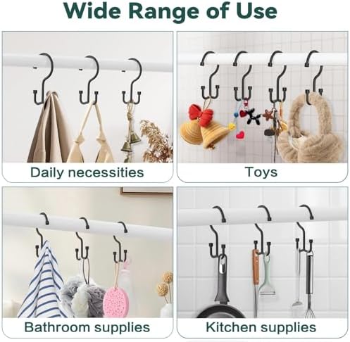 Goowin Shower Curtain Hooks, Shower Curtain Rings, Durable Rust Proof Black Shower Curtain Hooks, Shower Rings for Curtain, Double Glide Shower Hooks for Shower Curtain, Black, 12 Pack-Cylinders