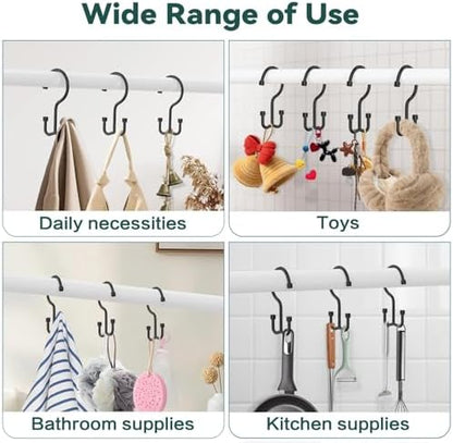Goowin Shower Curtain Hooks, Shower Curtain Rings, Durable Rust Proof Black Shower Curtain Hooks, Shower Rings for Curtain, Double Glide Shower Hooks for Shower Curtain, Black, 12 Pack-Cylinders