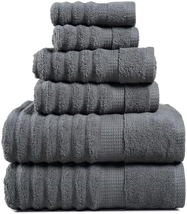 LANE LINEN Large Bath Towel Set Absorbent Quick Dry 100% Cotton Soft - Grey