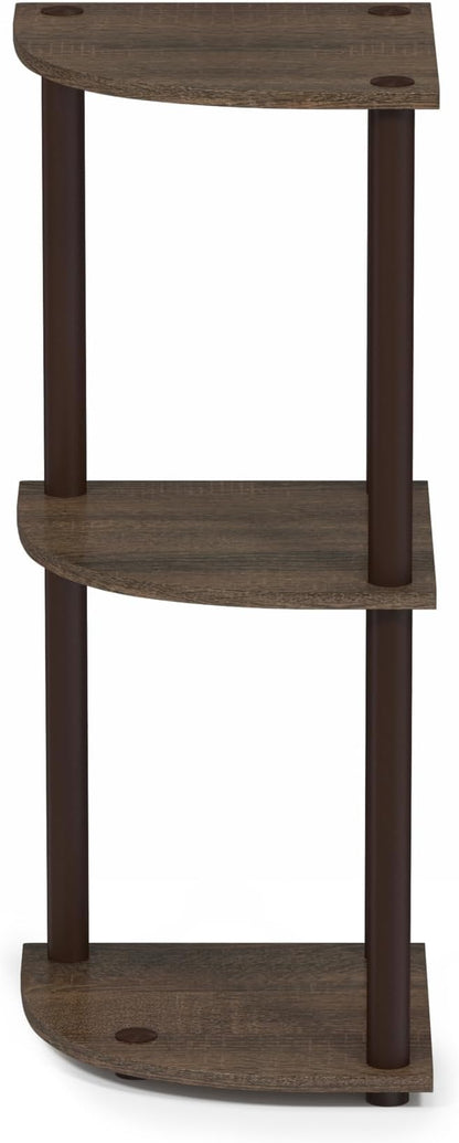 Furinno Turn-N-Tube Toolless Assembly 3-Tier Corner Shelf, Black Corner Book Shelf, Open Shelves Bookshelf, for Organization and Storage, Living Room, Home Office, Bedroom, Black Walnut