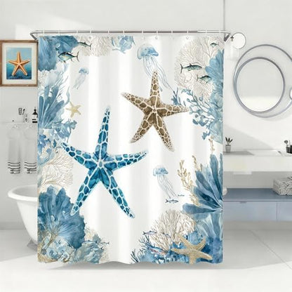 Brown Beach Shower Curtain for Bathroom, Ocean Coastal Theme, 72x72 In
