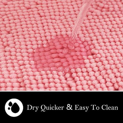 Bathroom Rugs Chenille Bath mat 2 Piece Set, Super Absorbent, Strong PVC Non Slip Backing, Bath mats for Bathroom, Plush Shaggy, Thick, Machine Washable, Bathtub, Shower, Toilet.(Pink)