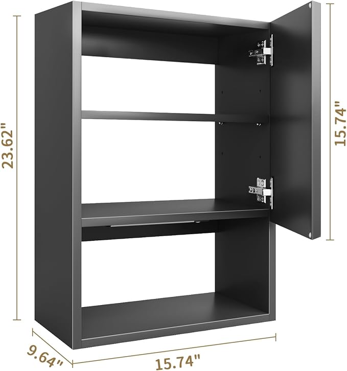 Wall Mounted Storage Cabinets with Lights, Over-The-Toilet Storage Vanity, Bathroom Medicine Organizer Adjustable Shelves Cabinet for Small Spaces (Black)