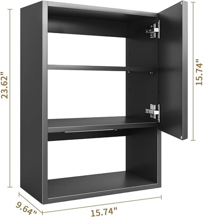 Wall Mounted Storage Cabinets with Lights, Over-The-Toilet Storage Vanity, Bathroom Medicine Organizer Adjustable Shelves Cabinet for Small Spaces (Black)
