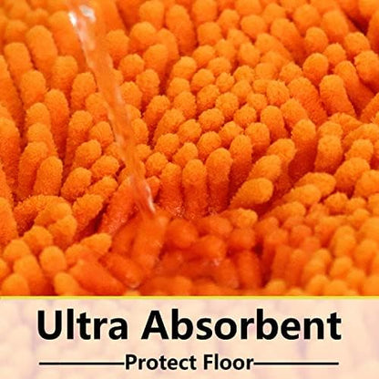 BOANKODU Bathroom Rugs Sets 2 Piece, Absorbent Bath Mat for Bathroom Soft Chenille Non-Slip, 32x20 + 20x20 Inch U Shape Bathroom Mat, Machine Washable Bath Rugs (Orange)