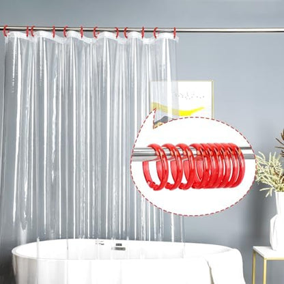 Red Shower Curtain Hooks - 12 Pcs Circular Plastic Shower Curtain Rings for Bathroom - O Shaped Transparent Red Shower Hooks Rings for Shower Curtain Rod