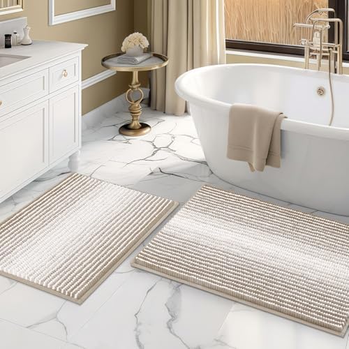 BSICPRO Bathroom Rugs Sets 2 Piece, Non Slip Boho Bath Mats, Light Taupe