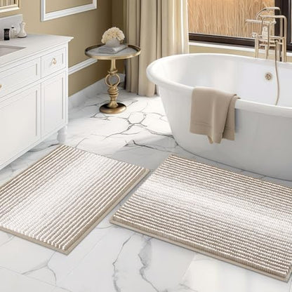 BSICPRO Bathroom Rugs Sets 2 Piece, Non Slip Boho Bath Mats, Light Taupe