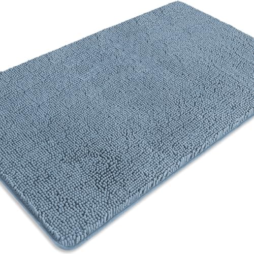 Bathroom Rugs 30 x 50 Inch – Extra Large Bath Mat | Absorbent and Washable Thick Chenille Bath Rugs Non-Slip Runner Rug for Bathroom, Shower, Tub(Blue Fog)