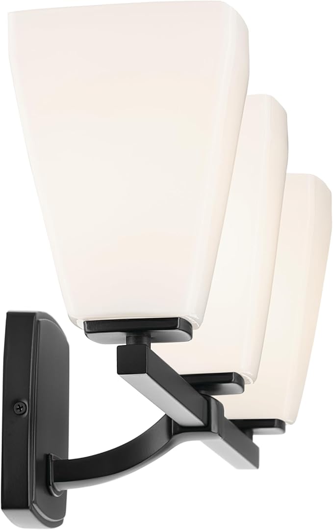 Kichler Marant 21.25" 3-Light Vanity Light with Opal Glass in Black, for Bathroom, Powder Room, Over a Mirror, (21.25" W x 9.5" H), 55216BK