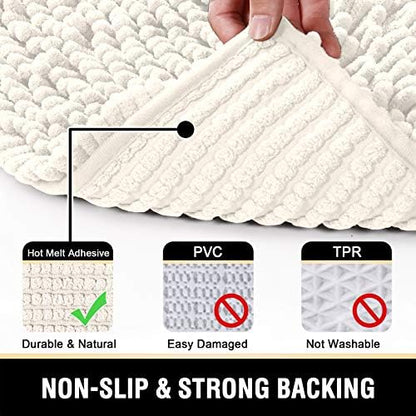 H.VERSAILTEX Bathroom Rugs Bath Mats Non Slip Chenille Bathroom Runner Rug 59x20 Extra Soft and Absorbent Shaggy Rugs Washable Dry Fast Plush Area Carpet Mats for Bath Room, Tub - Ivory