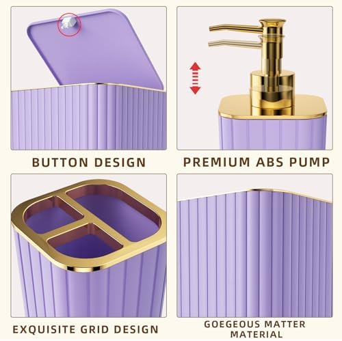 XLHOMO Bathroom Accessories Set - 25PC Bathroom Sets with Shower Curtain and Rugs, Purple Bathroom Set with Trash Can, Soap Dispenser, Soap Dish & Toilet Brush