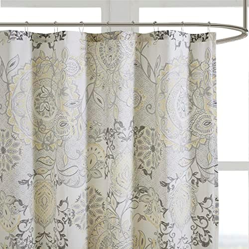 Madison Park Isla Shower Curtain for Bathroom, Cotton, 72 x 72, Yellow