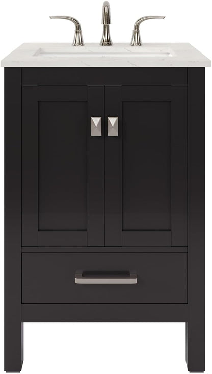 Eviva Aberdeen 24" Transitional Espresso Bathroom Vanity with White Carrara Countertop