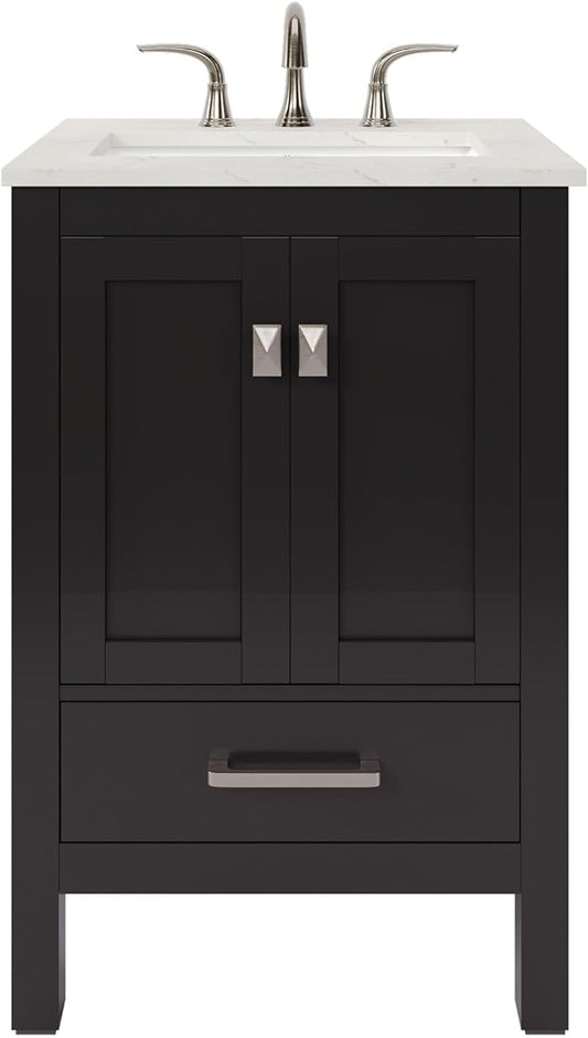 Eviva Aberdeen 24" Transitional Espresso Bathroom Vanity with White Carrara Countertop